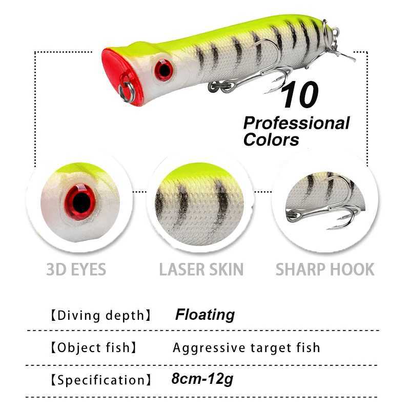WESTBASS 1PX Silent Popper Lure 80mm-12g Floating Fishing Wobblers Long Casting Hard Bait Vivid Swimbait Crankbait Pesca Isca Z250411