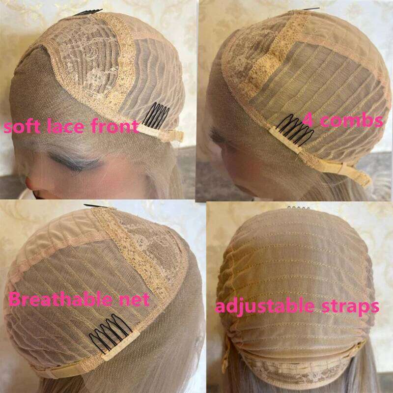 Natural Icy White Blonde Synthetic Wig Transparent Lace Frontal Wigs For Women Long Straight Hair TopSale