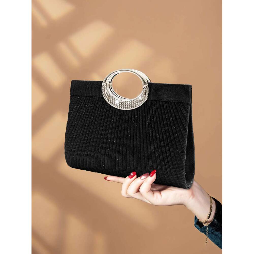 Fashionable Chinese minimalist style pleated evening dress exquisite and romantic metal chain party clutch bag, music festi