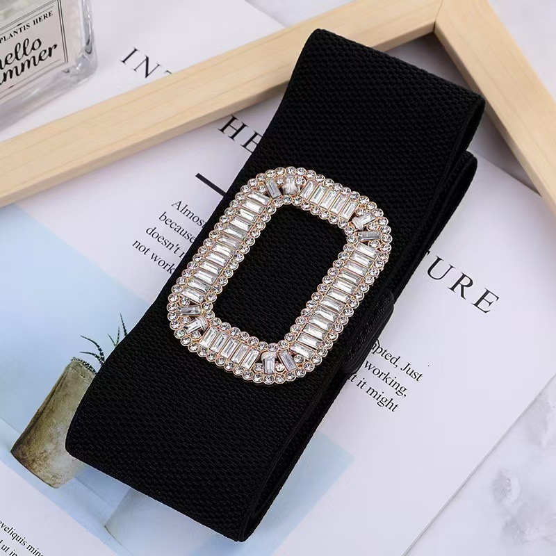 Dia block buckle with skirt waist belt, simple and versatile elastic waistband