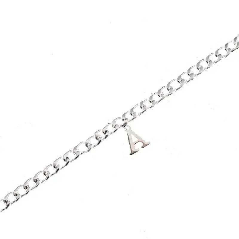Silver Color A-Z Initial Bracelets for Men Women Never Fade Stainless Steel Cuban Chain Bracelet with 26 Letter AlphabetC250411