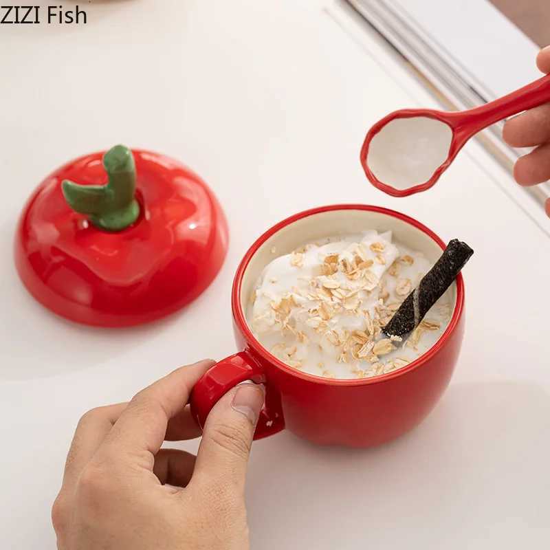 Christmas Ceramic Mug Cartoon Apple Fruit Shape Cover Band Tomato Coffee Cup Childrens Breakfast Milk Mug Festivals Birthday Present Y251112