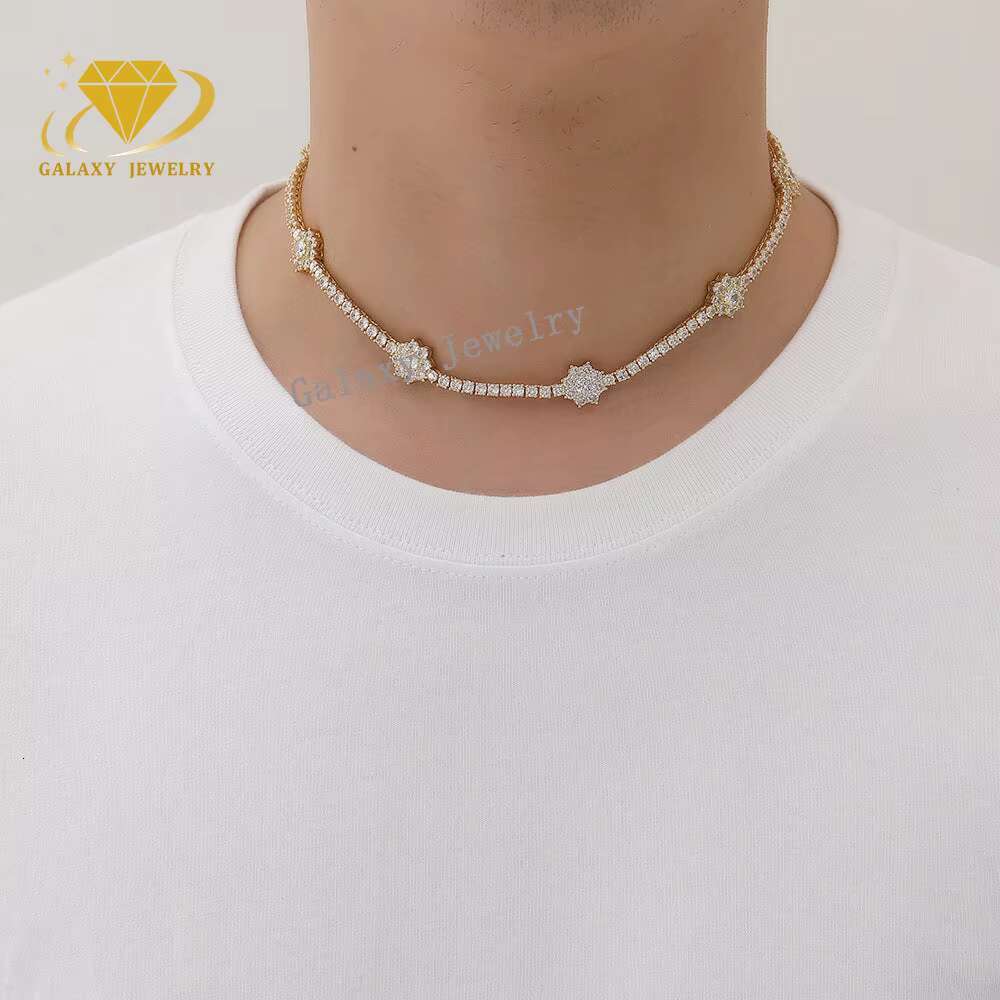 New Arrivals Best Selling 3mm 925 Silver Tennis Necklace Luxury Hip Hop Jewelry Moissanite Diamond Flower Tennis Bracelet