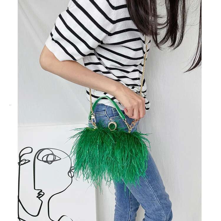 Ostrich Feather Party Evening Clutch Women Wedding Purses And Handbags Small Shoulder Chain Designer Bag 16 Color