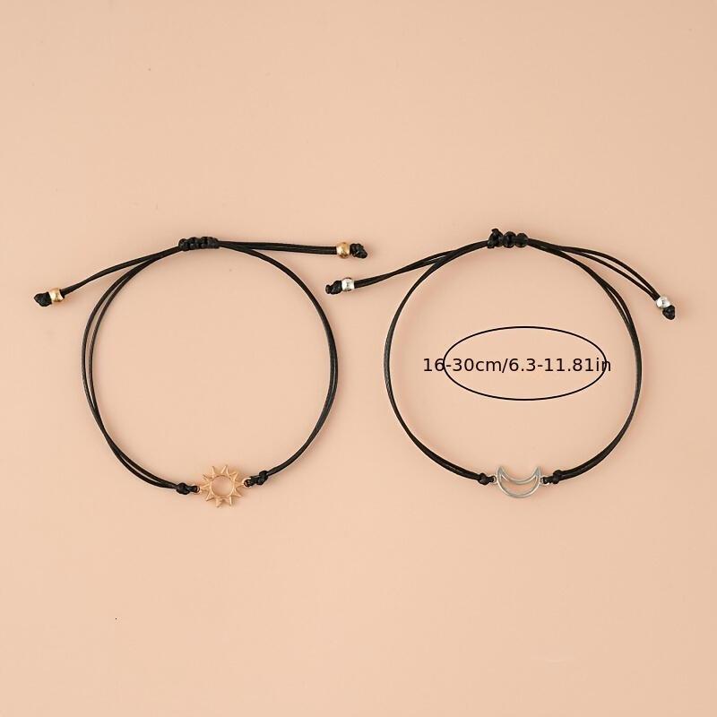 Friendship Bracelets - Adjustable Black Cord with Gold Sun and Sier Moon Charms