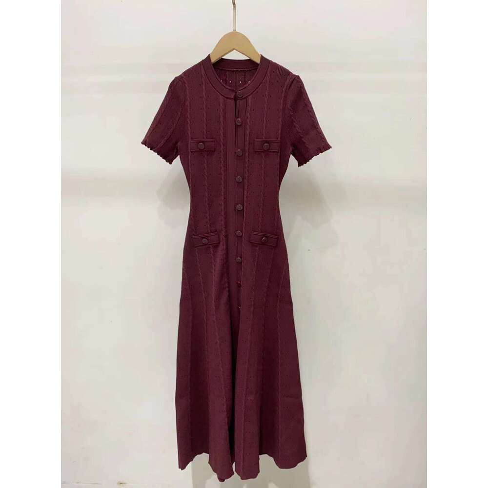 Sandro Designer Luxury Brand French Elegant S 2024 Early Autumn New Women's Clothing French Short Sleeved Fungus Side Length Frech Knitted Dress Bf0