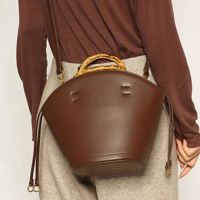 2024 New Bamboo Festival Vegetable Basket Water Bucket Shaped Large Capacity Commuting Fashion Versatile Handheld Crossbody Bag