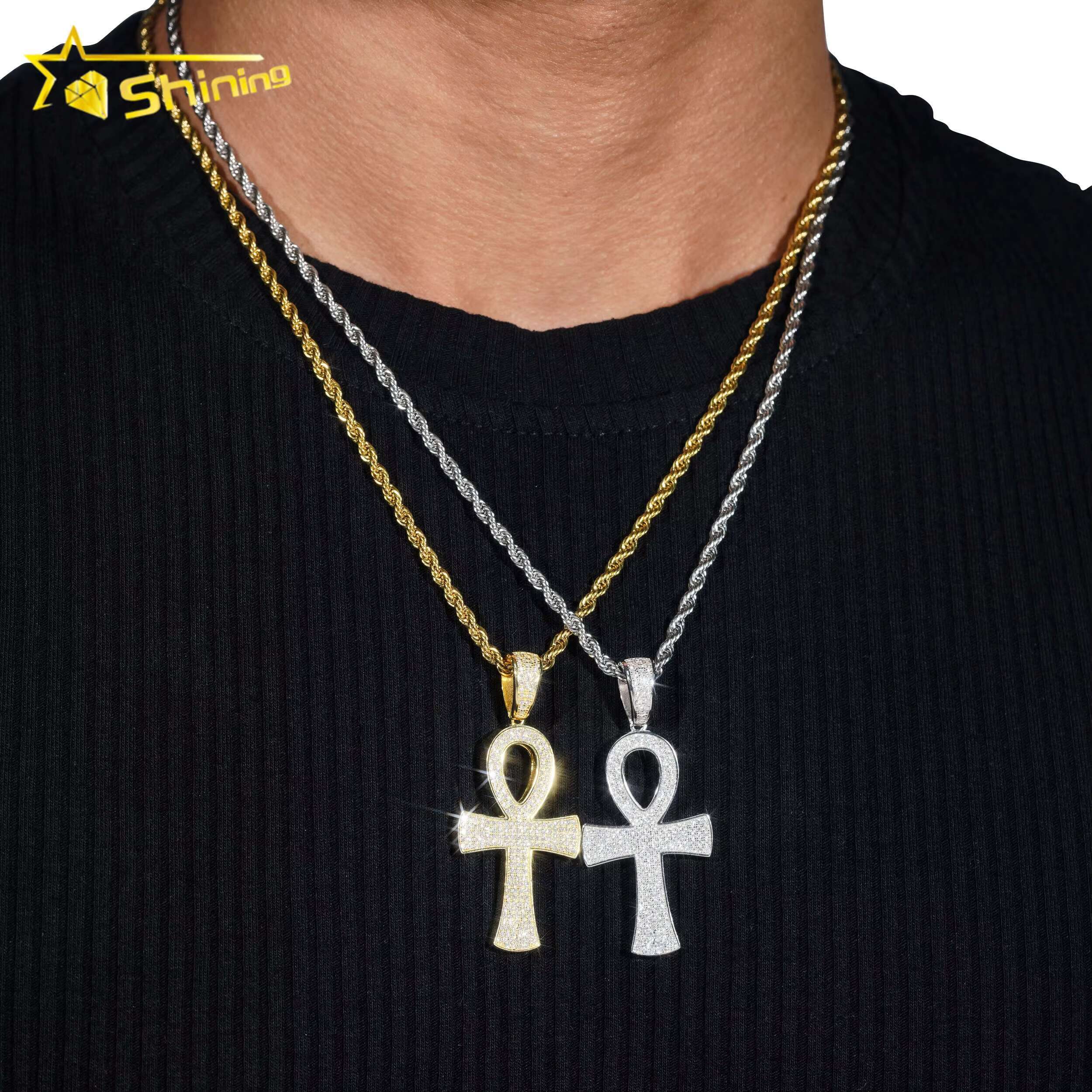 GRA Certificate 925 Sterling Silver Hip Hop Mens Iced Out Diamond Moissanite Cross Pendant