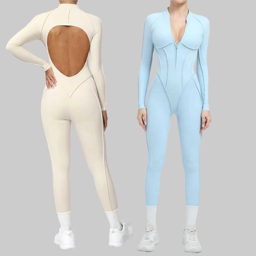 Seamless Yoga Jumpsuits Sports Fitness Peach Hip Half-open Zipper Tight Backless One-piece Workout Gym Tracksuits for Women J251112