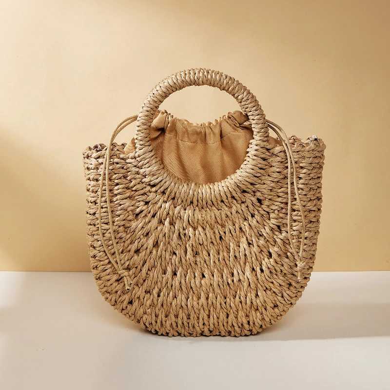 Handmade Str Rattan Half Mo Beach Handbag Large Capacity Womens Hollow Cross Shoulder Bag Half Round Shoulder BagXJ250412