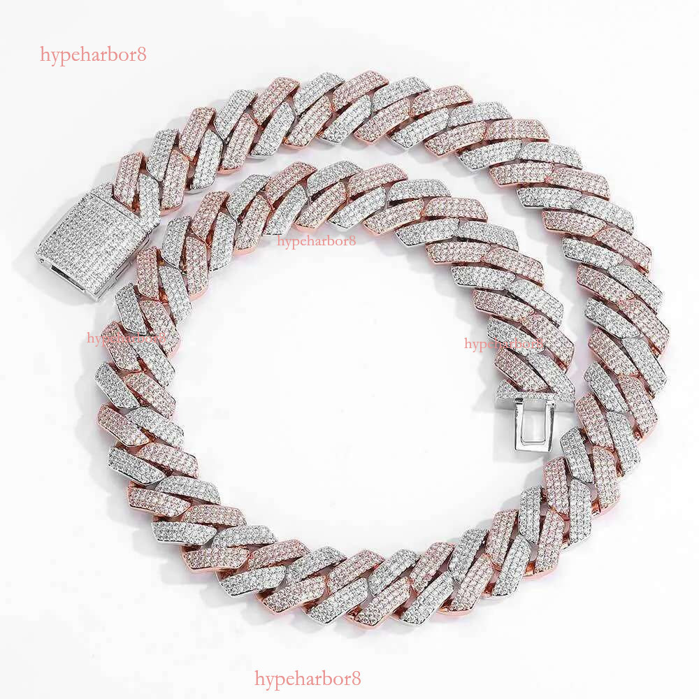 necklace moissanite designer jewelry cuban k chain for men stainless steel plated gold 20MM wide 3 row dia hip hop mens prong iced out chains choker