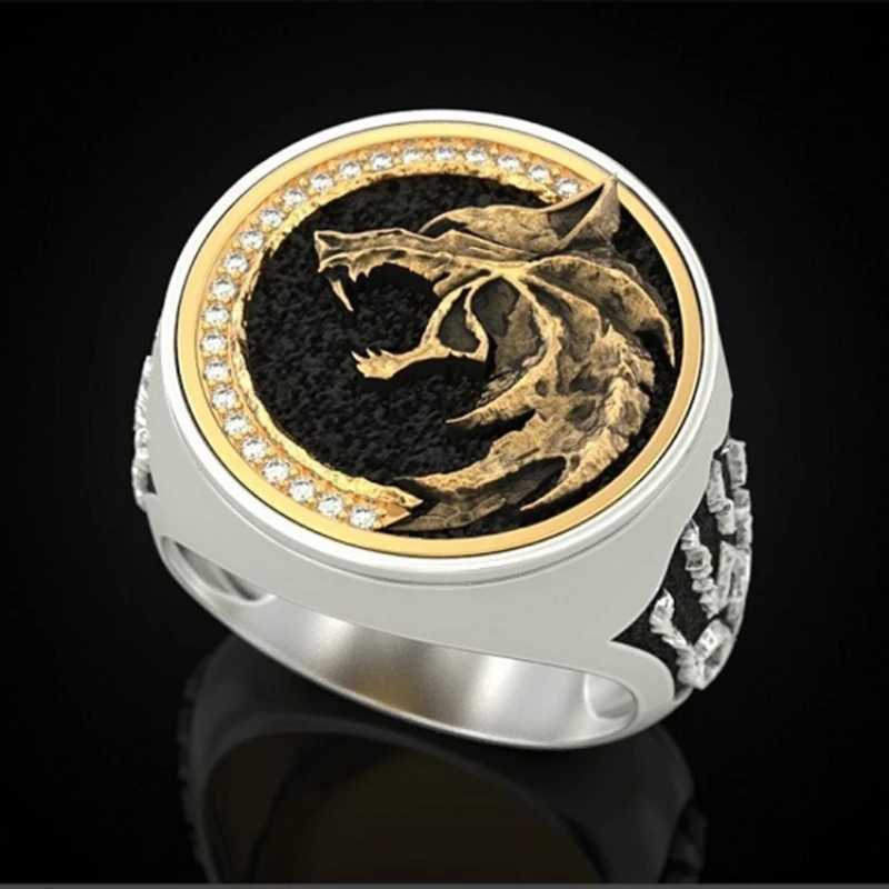 Personalized Wizard Hunter Wolf Head Ring Mens Retro Fashion Wrench RingXJ250412