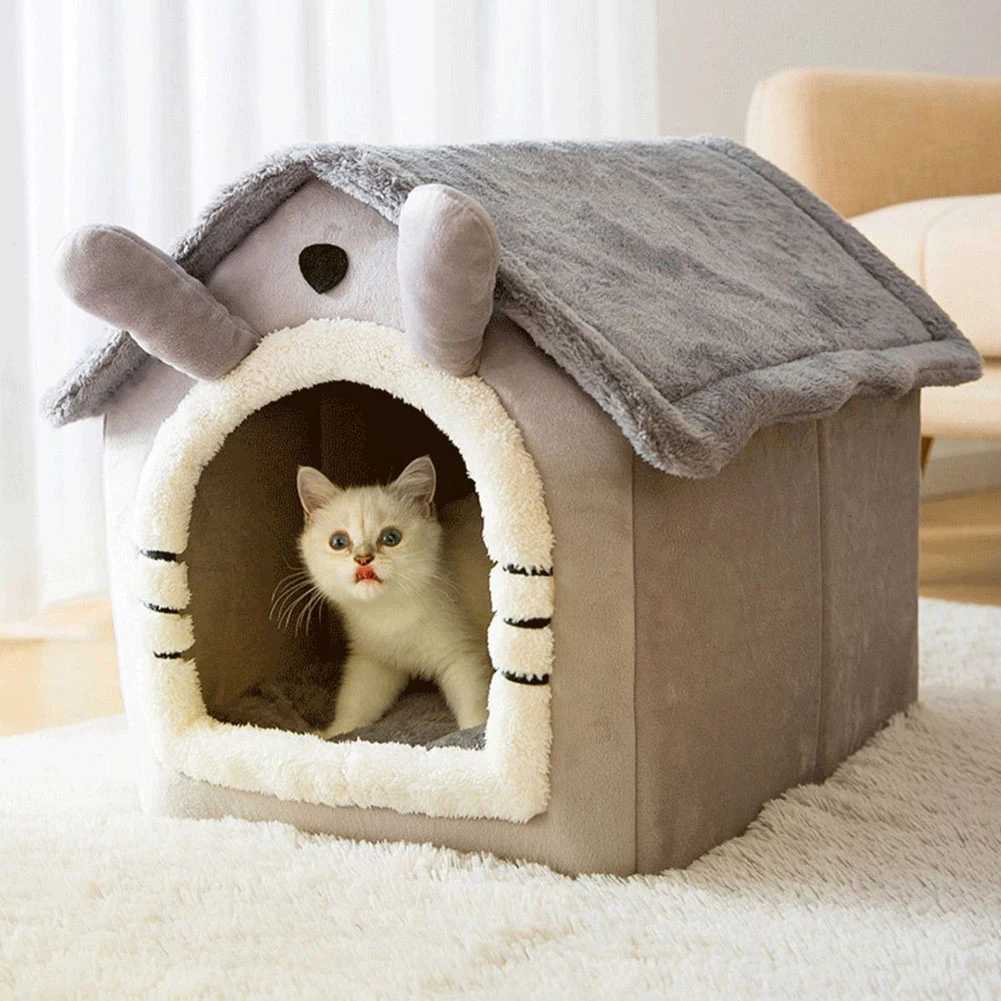 Indoor Warm Dog House Soft Pet Bed Tent House Dog House Cat Bed Cotton Fluffy Sleep Nest Foldable Family Dog Pet Products X250412