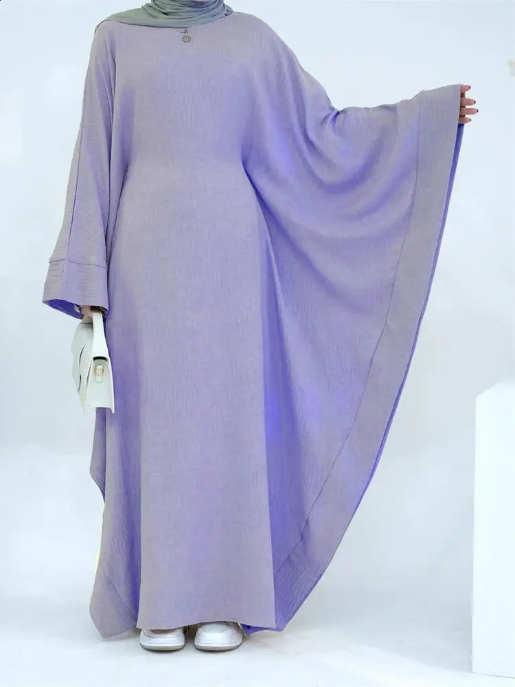 Eid al Fitr Dubai Linen Humble Batwing Abaya Muslim Kaftan Dress Ka Abayas Female Robe Vestidos 250411