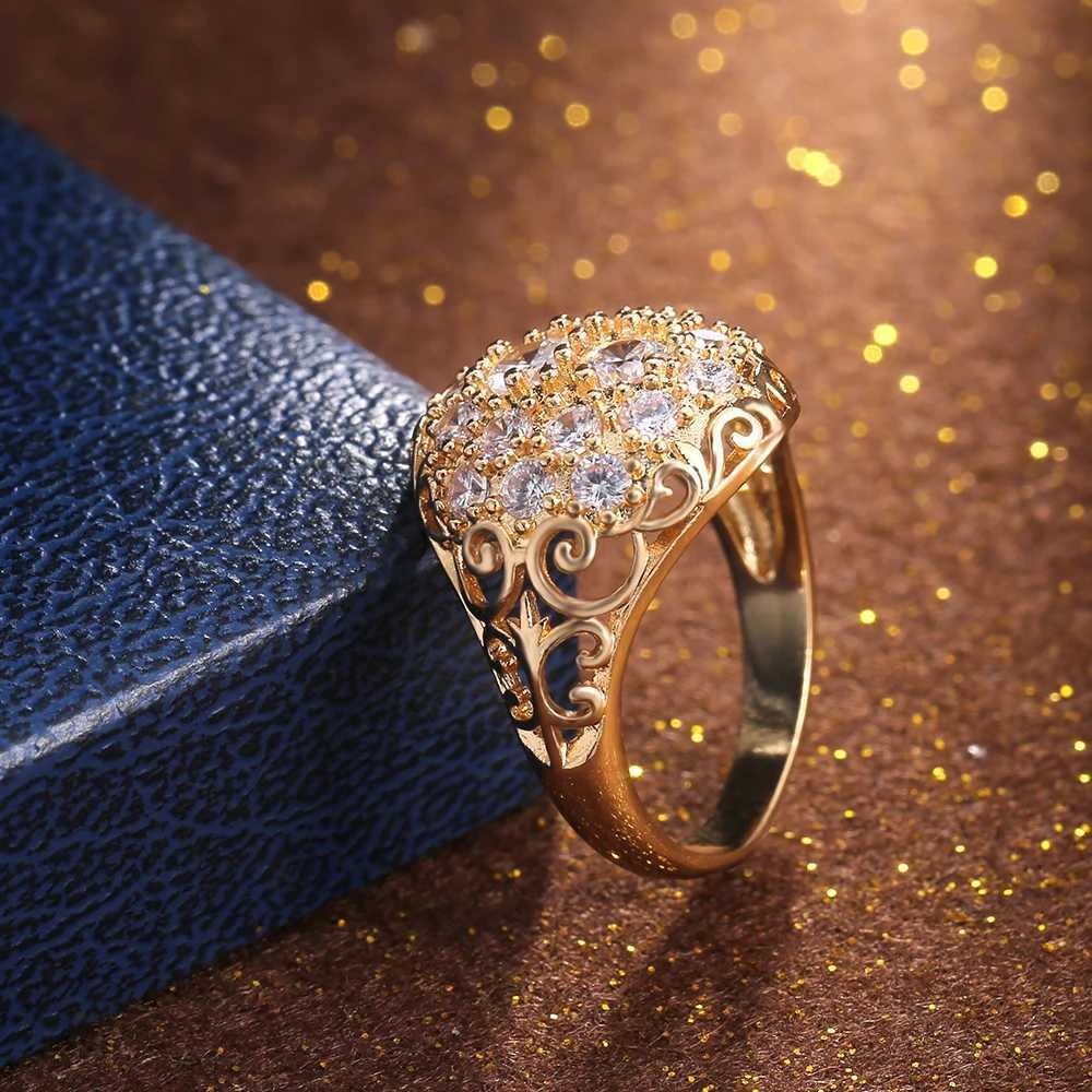 Huitan Gorgeous Gold Color Bridal Wedding Rings Full Cubic Zirconia Brilliant La Party Collections High Quality Womens JewelryXJ250412