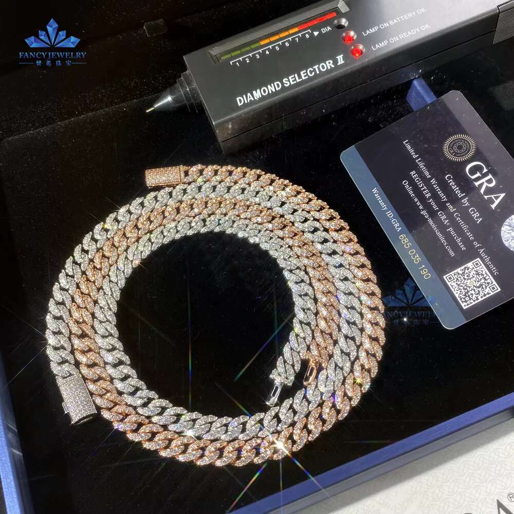 Sterling Silver 925 6mm 8mm Cuban Moissanite Jewelry Miami Cuban Link Chain Gold Rhodium Plated Hip-hop Style
