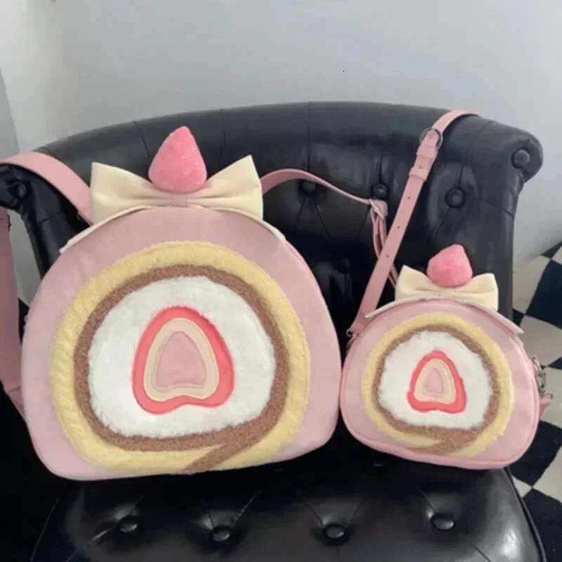 New Cute Lolita Cake Roll Bags Women Sweet Kawaii Pink Bag For Girl Christmas Gift Strawberry Travel Backpack