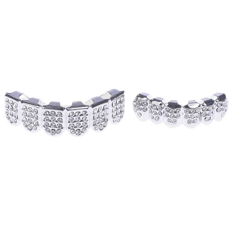6 Teeth Grillz Hip Hop Clown Diamond Top Bottom Tooth Hat Grillz Party Jewelry W250412