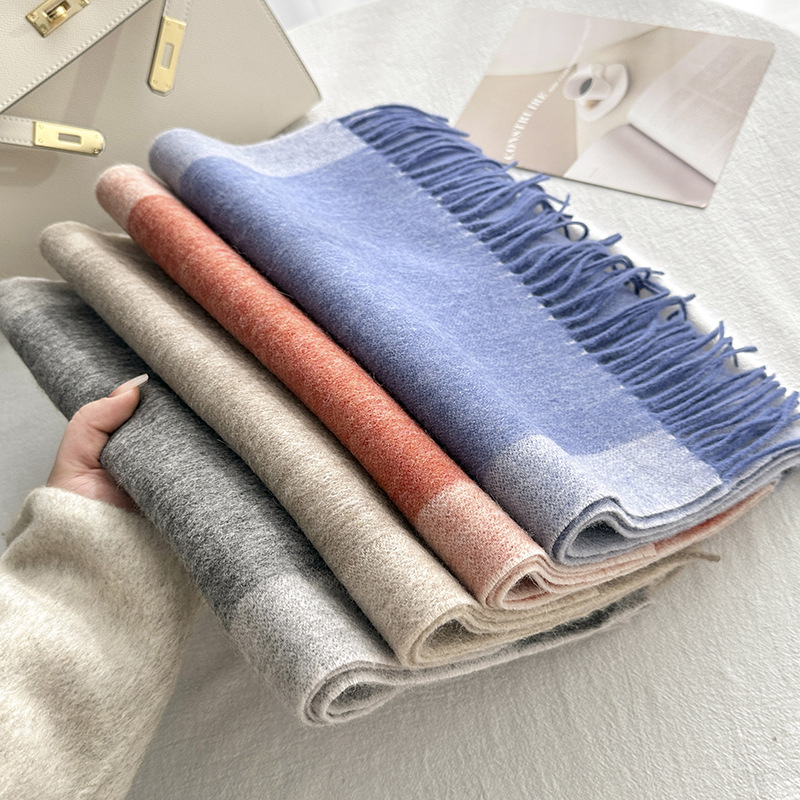 K368 Creative simple two-color double-sided design warm wool scarf autumn and winter women's high-end elegant temperament shawl