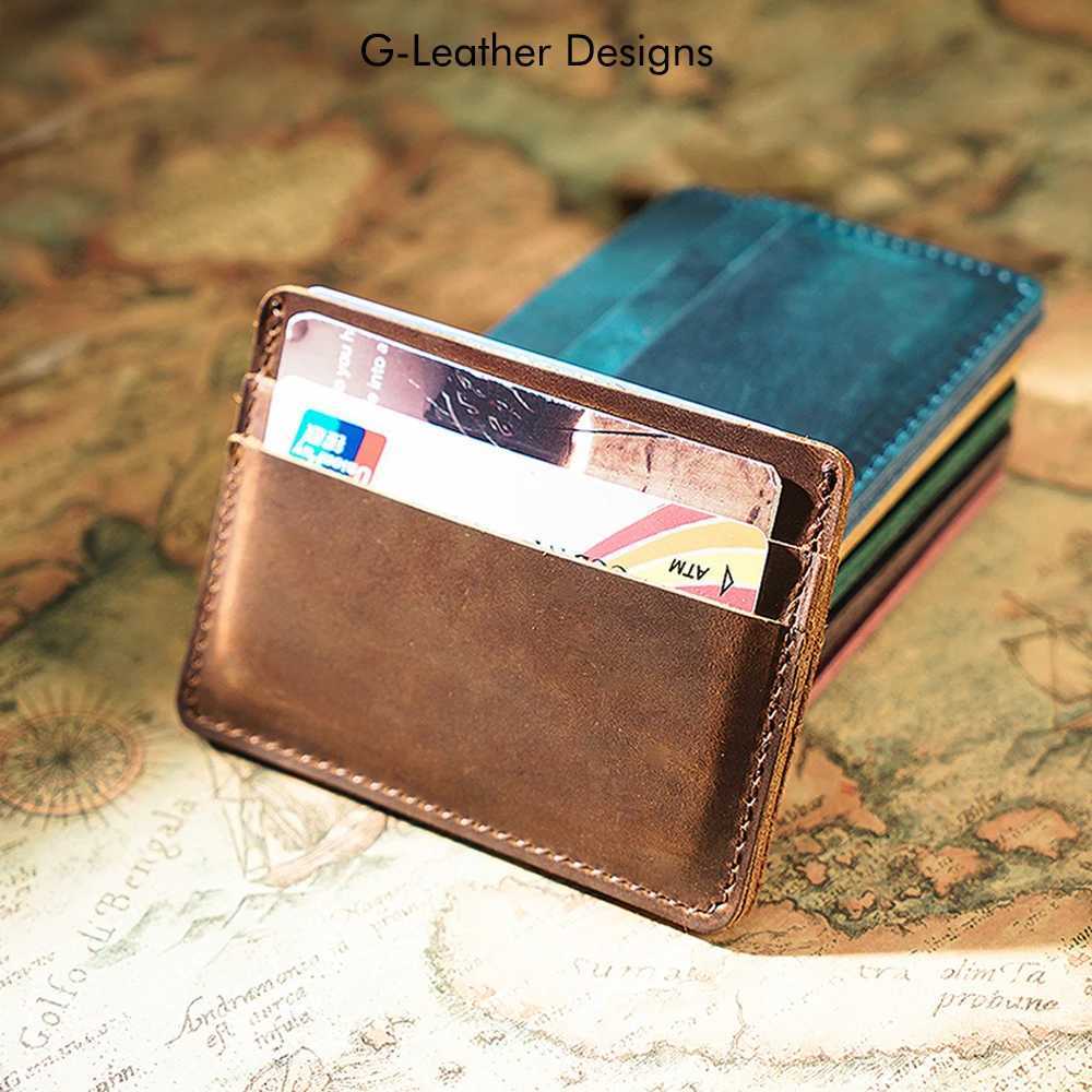 Genuine leather mens card holder vintage Crazy Horse leather business card wallet Z250411