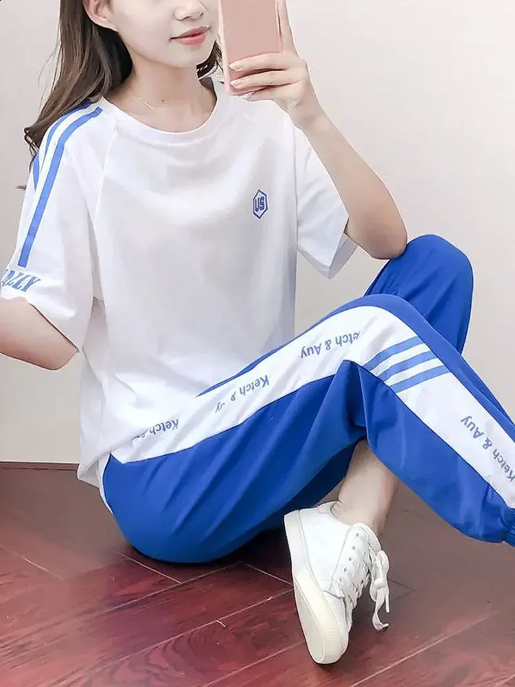 Badypczd Sports Suit s Summer Short-sleeved Top Fashion Running Pants Casual Fitness Clothes Two-piece Gym Suit 250411