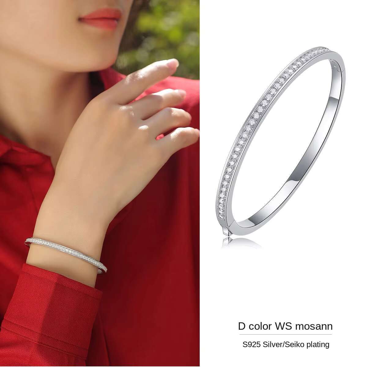 Wholesale Custom Women Fine Fashion Jewelry 925 Sterling Silver Moissanite Bangle Bracelet for Girl Valentines Day Jewelry Gift