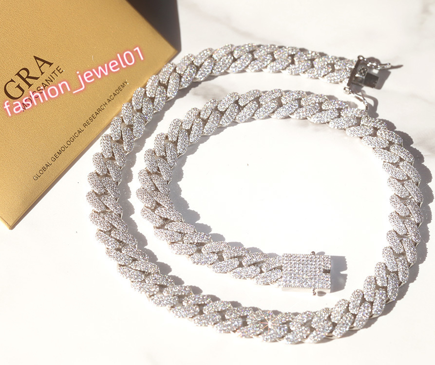 New Design 13mm 3rows Cuban Chain Fine Jewelry S925 Silver 18k Gold Plated Moissanite Cuban Link Chain Mens Hip Hop Necklace
