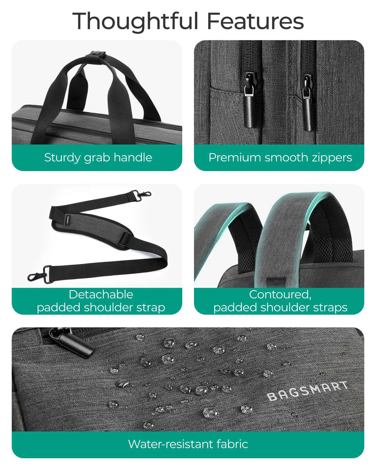 BAGSMART Laptop Bag For Men 3 In 1 Computer Briefcase 17.3 Inch Water- Notebook Cover Business Travel Office Backpack