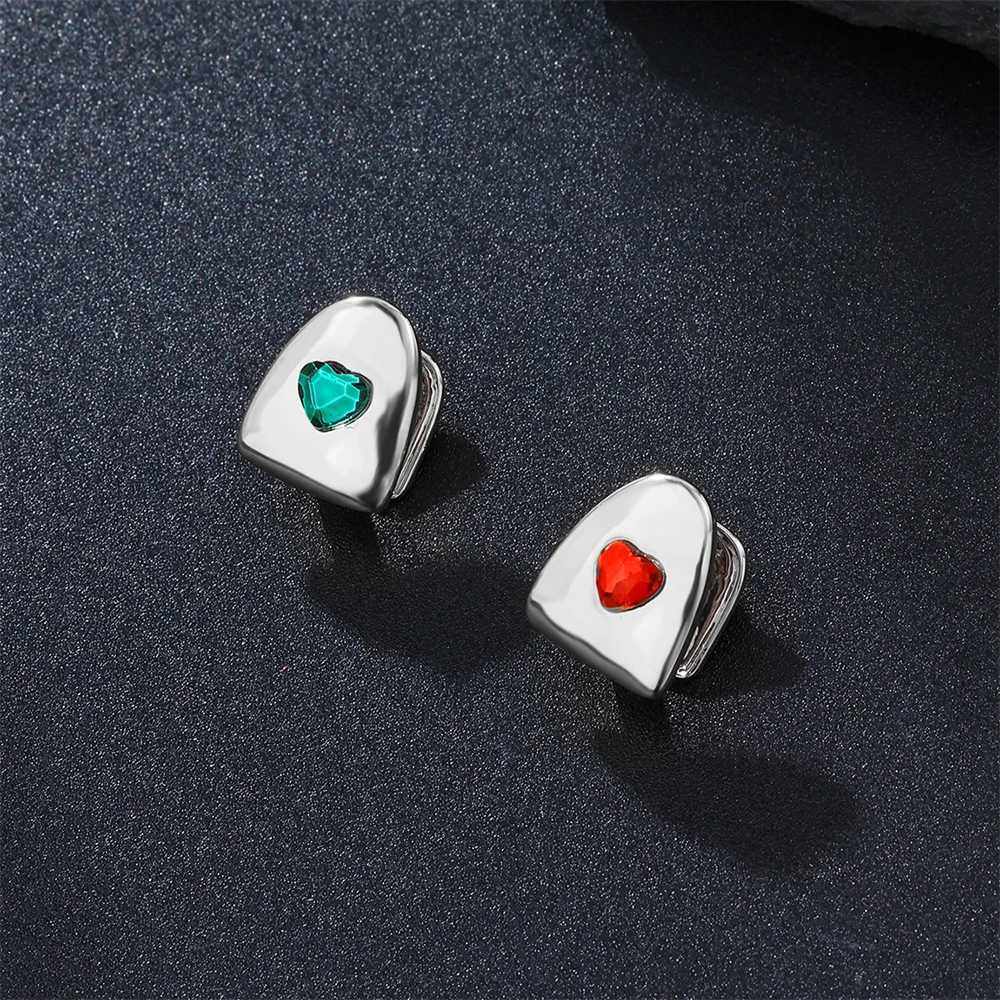 Hip Hop cubic zirconia red heart teeth Grilz gold-plated hat charm dental grill mens jewelry gift W250412
