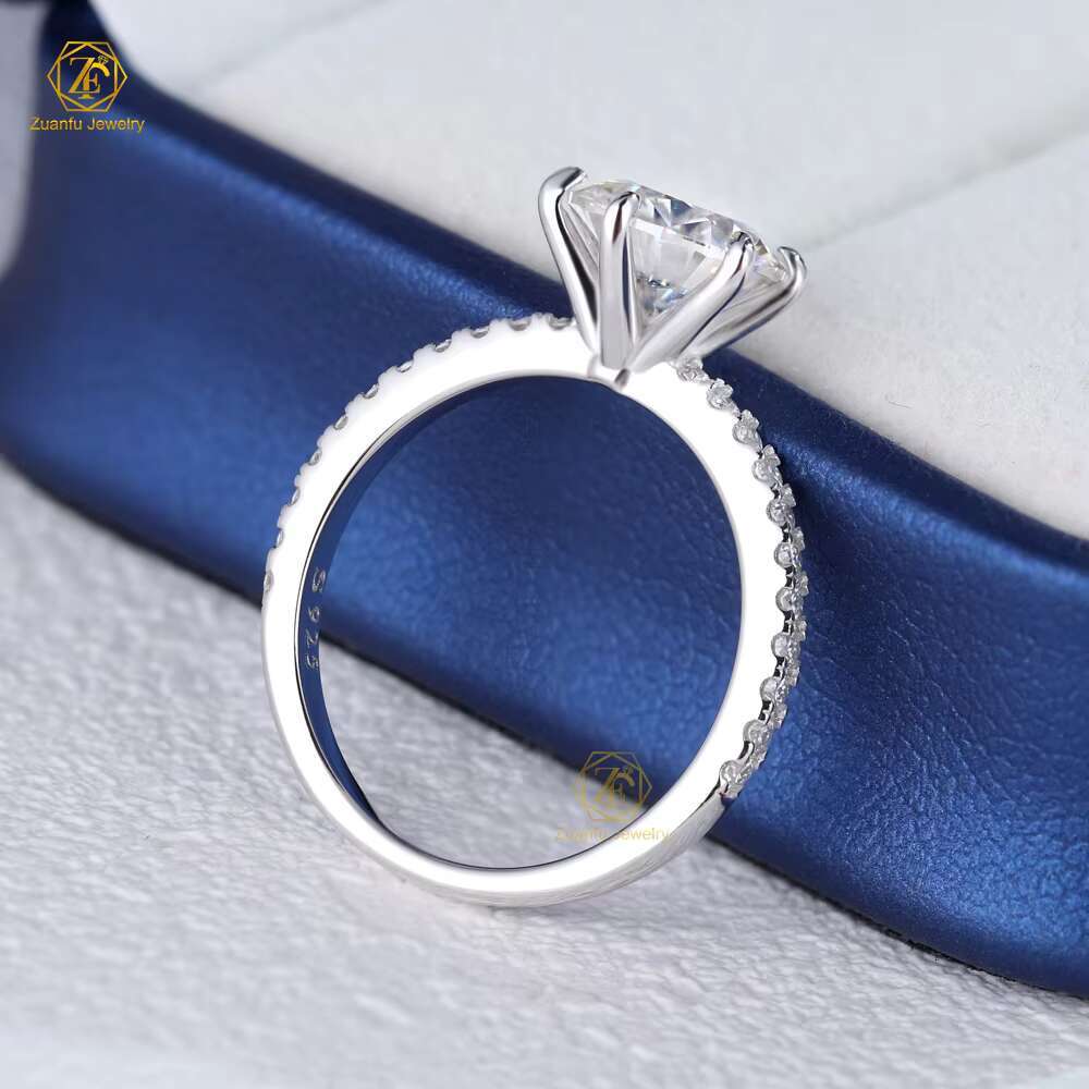 Hot Sale Valentines Day Jewelry Classic 8mm 2CT 18k Gold Plated 925 Silver Moissanite Engagement Ring for Women