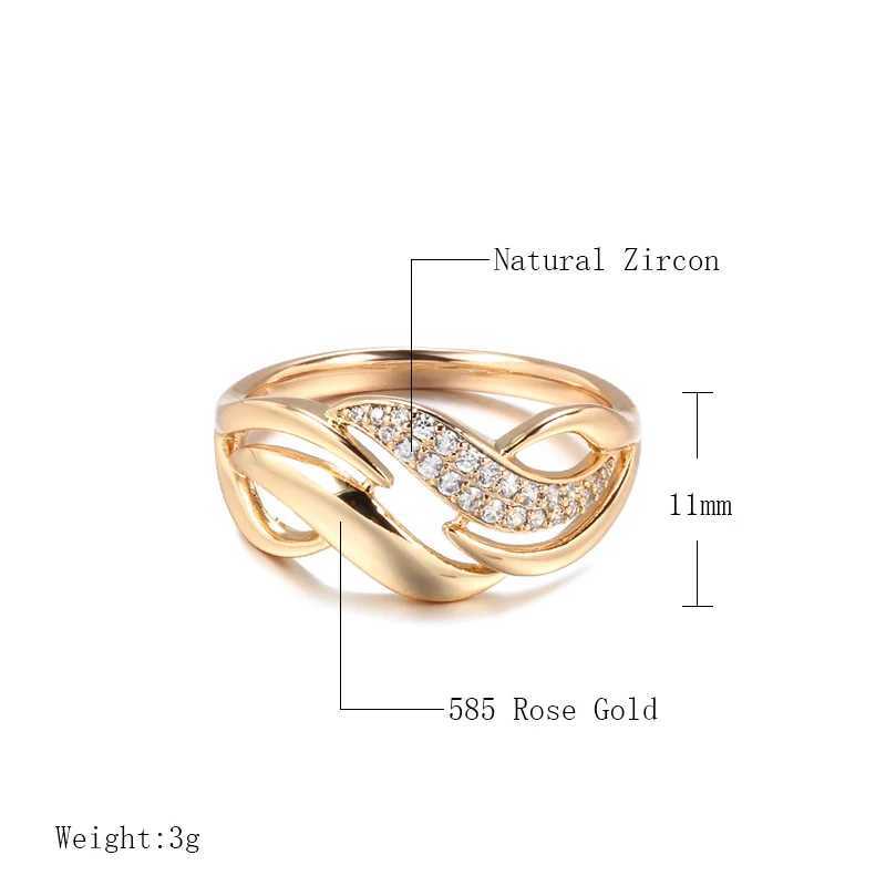 Kinel Luxury 585 Rose Gold Colored Geometric Ring for Women Shining Natural Zircon Decoration Ethnic Bridal Wedding Jewelry GiftsXJ250412