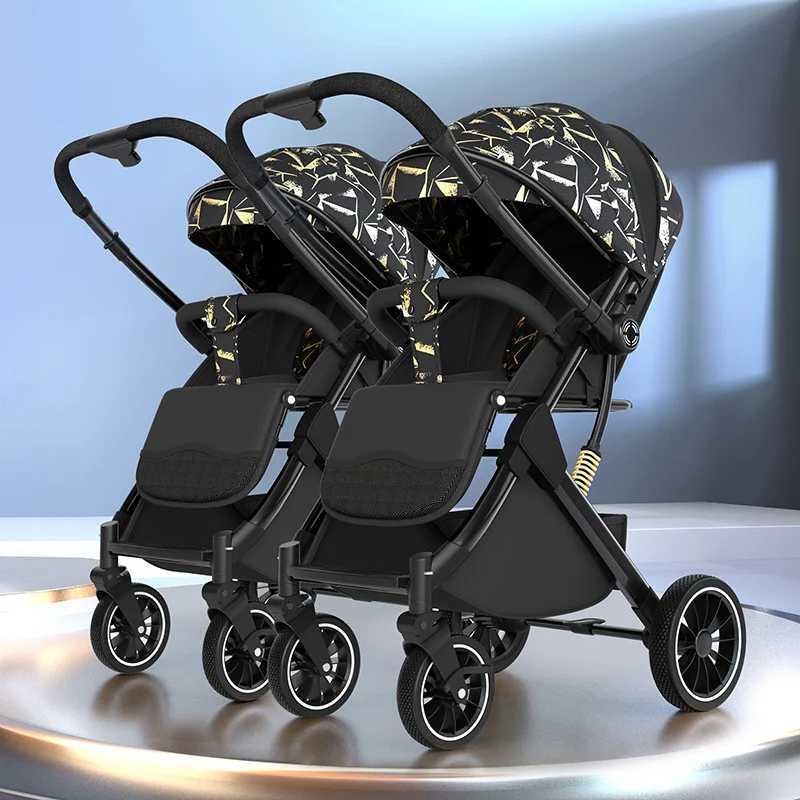 Bidirectional double stroller lightweight folding newborn stroller high landscape stroller can sit down lie down and absorb shock W250411