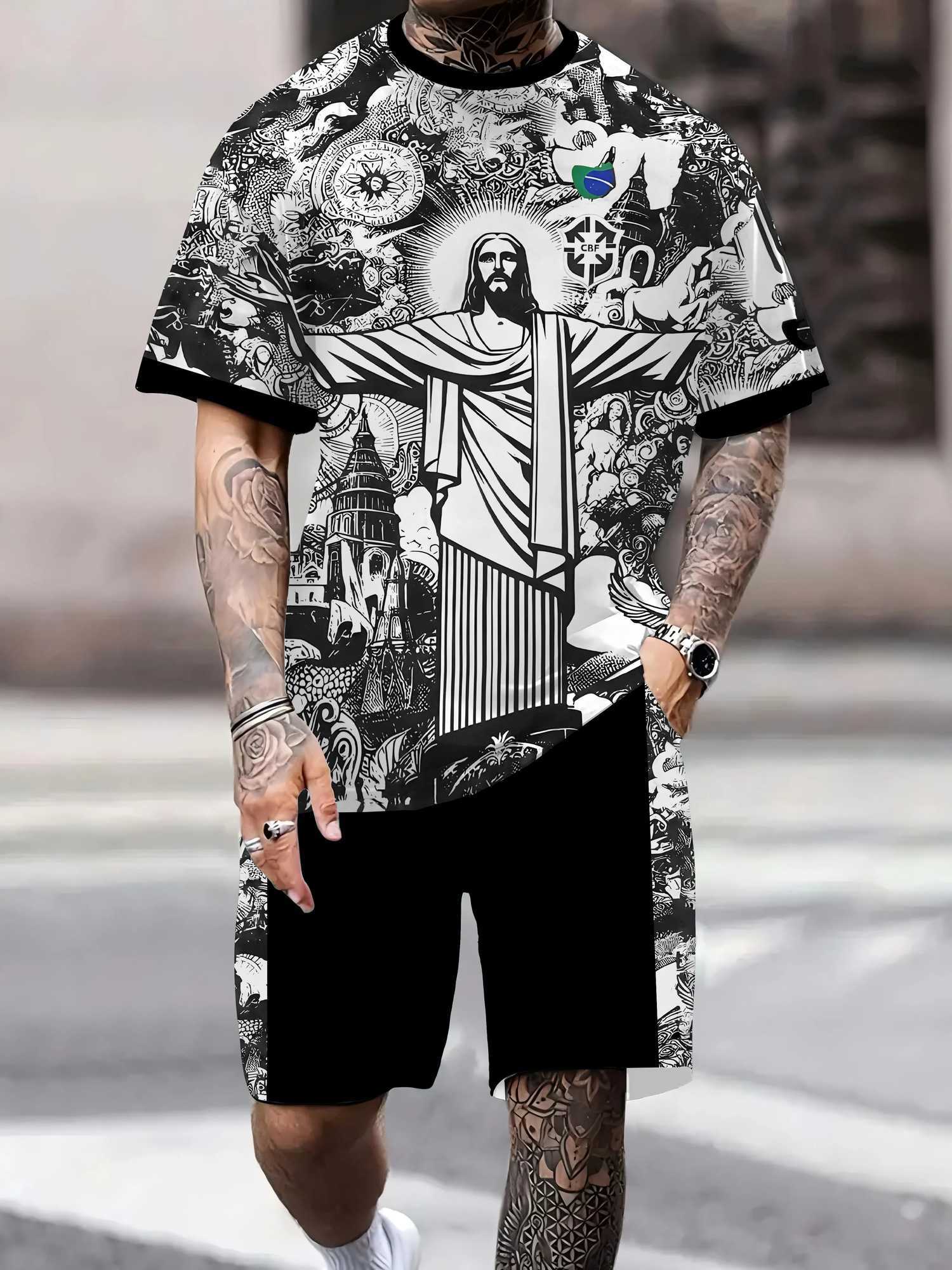 2025 Summer New Brazil Special Edition Jesus Adult Set Summer Football Training Short SLeeve Suitable for MeXJ250412