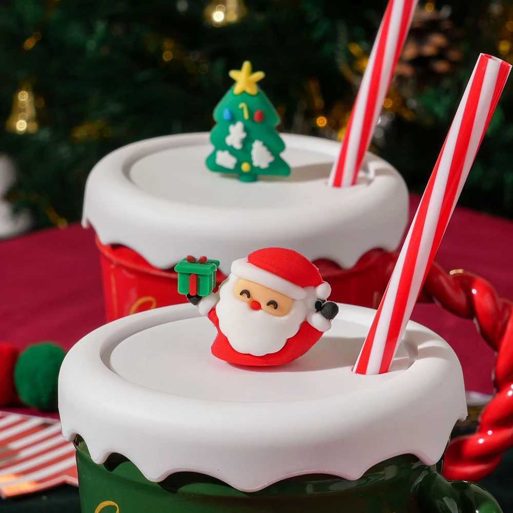 Christmas New Design Creative Christmas Mug Holiday Gifts Ceramic Couple Cups With Straw Lid Ceramic Cups Office Home Y251112