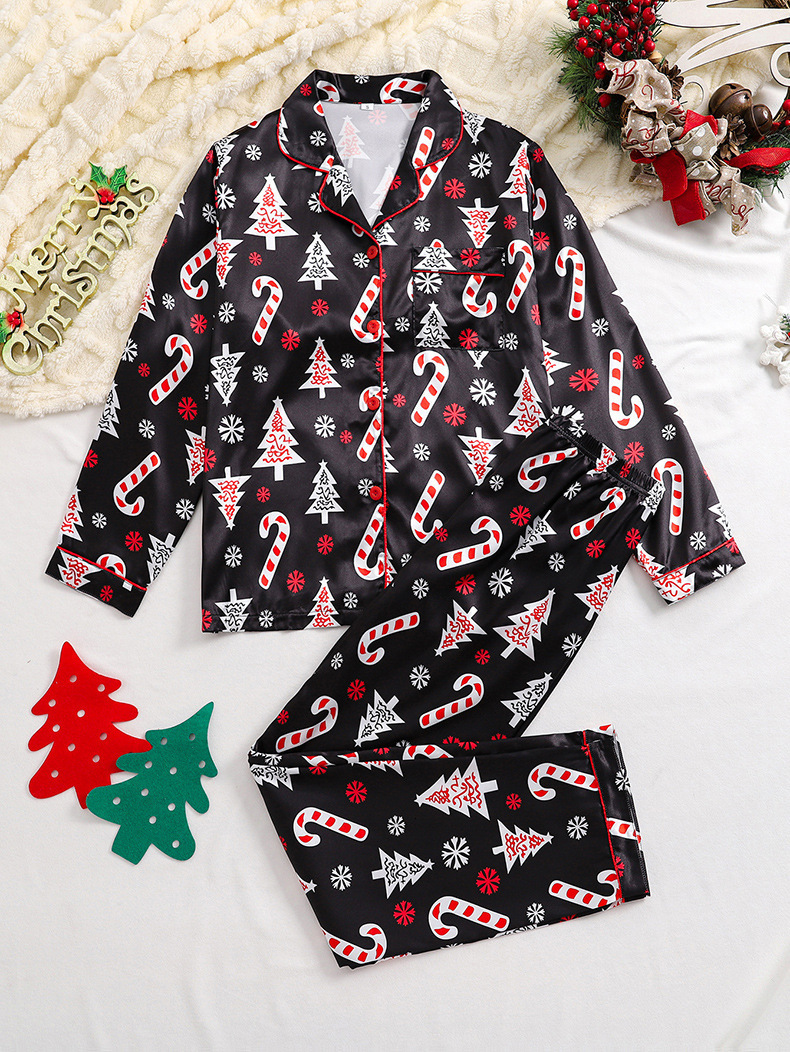 New Year Parent-Child Pajamas Set Imitation Silk Spring and Autumn Family Outfit New Home Wear Two-Piece Set Winter 251105