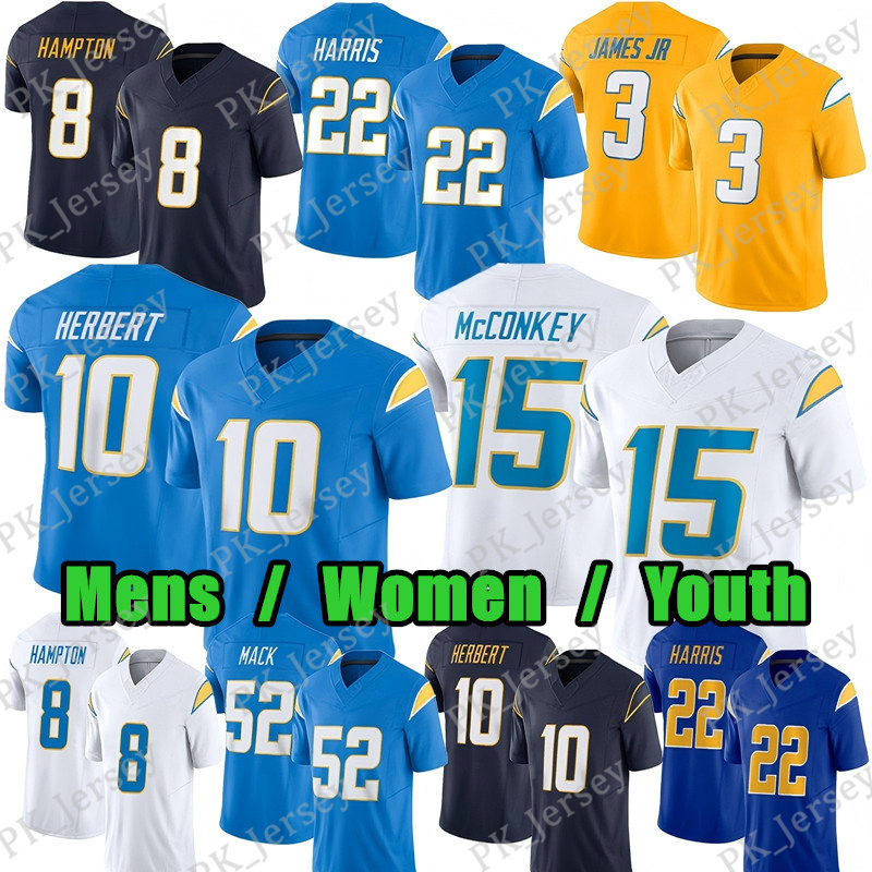 #10 Justin Herbert Football Jersey #15 Ladd McConkey Khalil Mack Najee Harris Keenan Allen Derwin James Jr Joe Alt Trey Lance Cameron Dicker Omarion Hampton jerseys