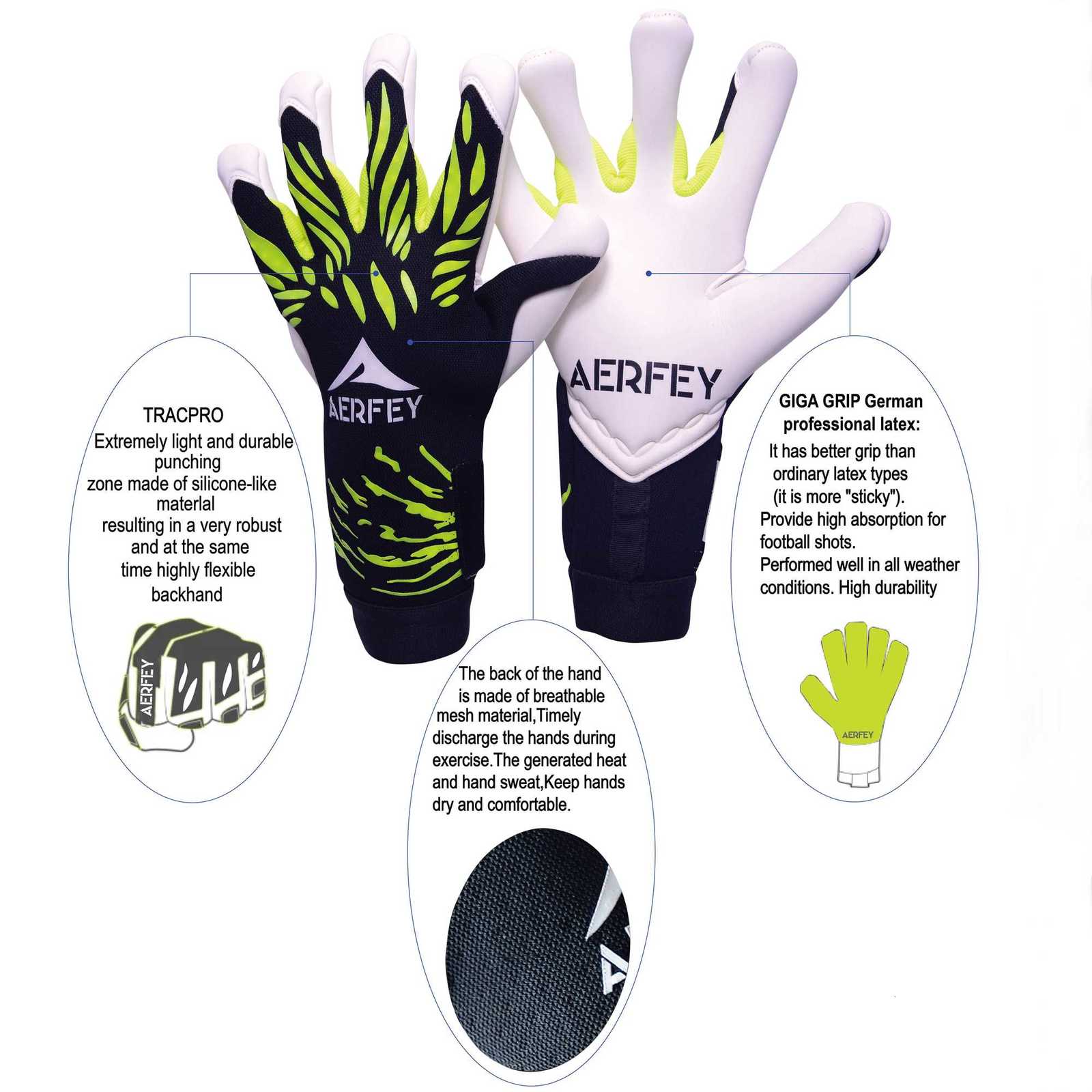 AERFEY Goalkeeper Gloves Strong Grip for Soccer Goalie Goalkeeper Gloves with Football Gloves for Kids Youth and AdultW251112