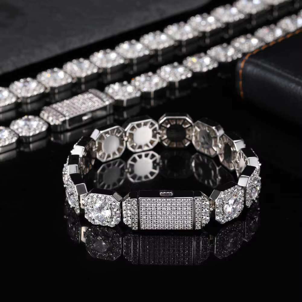 Hip Hop 925 Silver Necklace Hipster Personality Mosan Diamond Men Rock Candy Necklace Hip Hop Jewelry