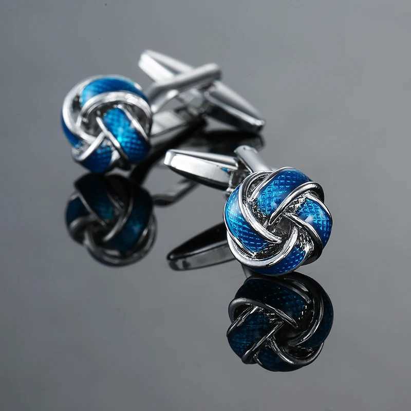 Mens French shirt cufflinks copper material round blue woven knot cufflinks wholesale of fashionable clothing accessoriesT250412