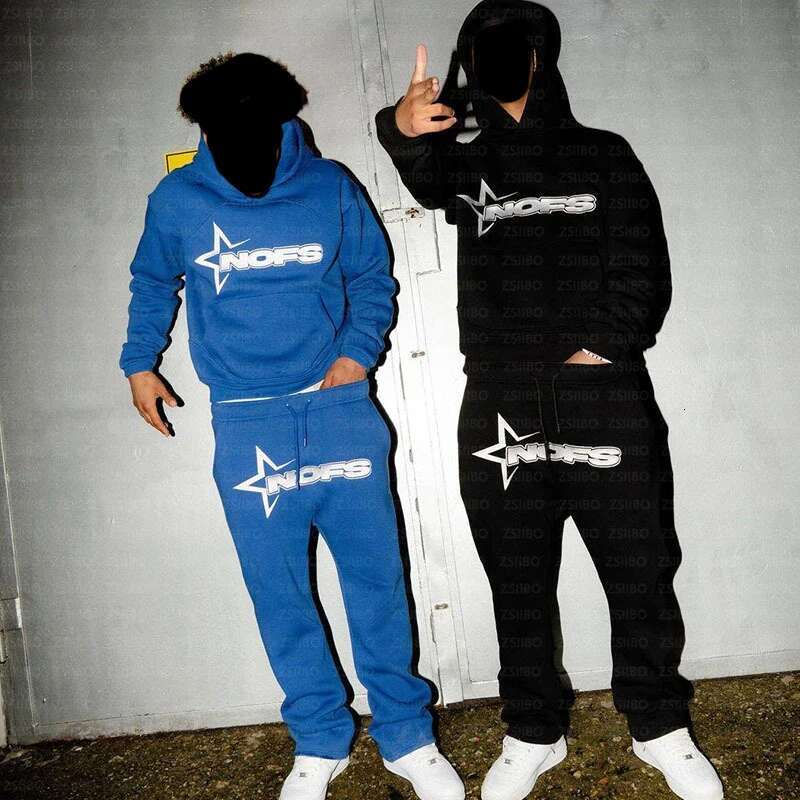 NOFS Letter Embroidery Fashion Brand Loose Oversized Hoodie Y2k Hip-Hop Streetwear Women Pullovers Casual Top Pants Sportswear