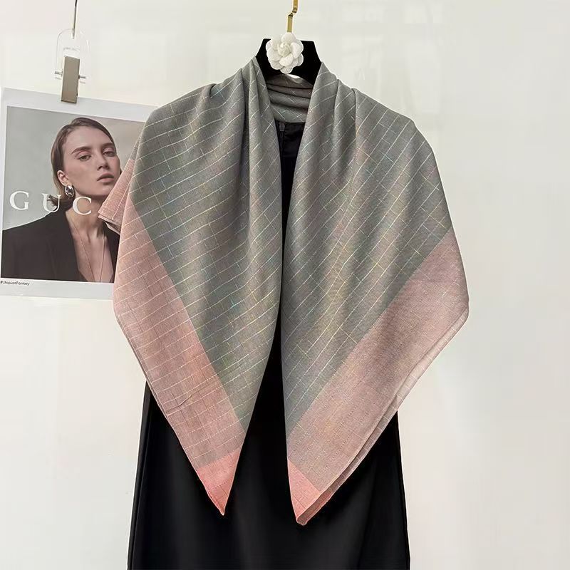 T460 Spring and Summer Fashion Scarf Cotton and Linen Large Square Scarf High-grade Silk Scarf Shawl Color Silk Thread Head Scarf