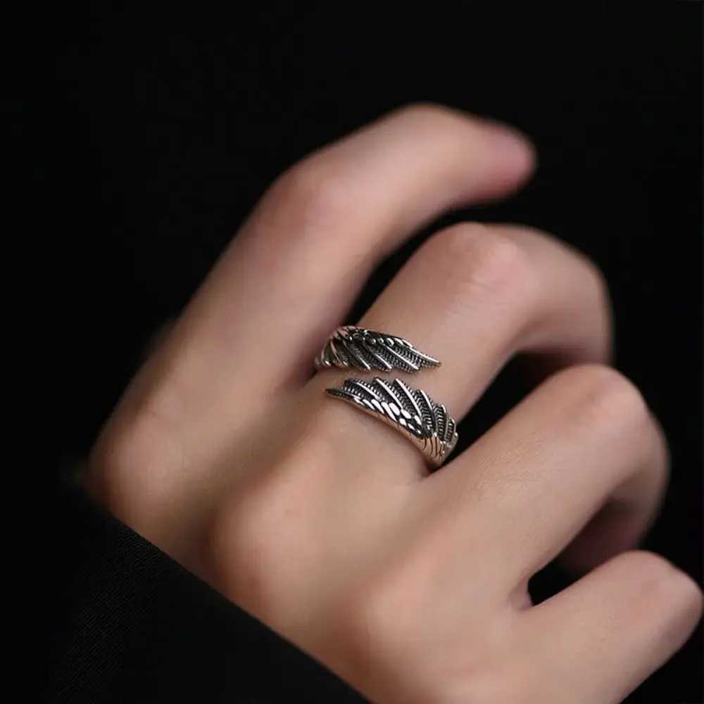 New Style Silver Ring Fashion Hip Hop Retro Couple Creative Wings Design Party Jewelry Birthday GiftXJ250412