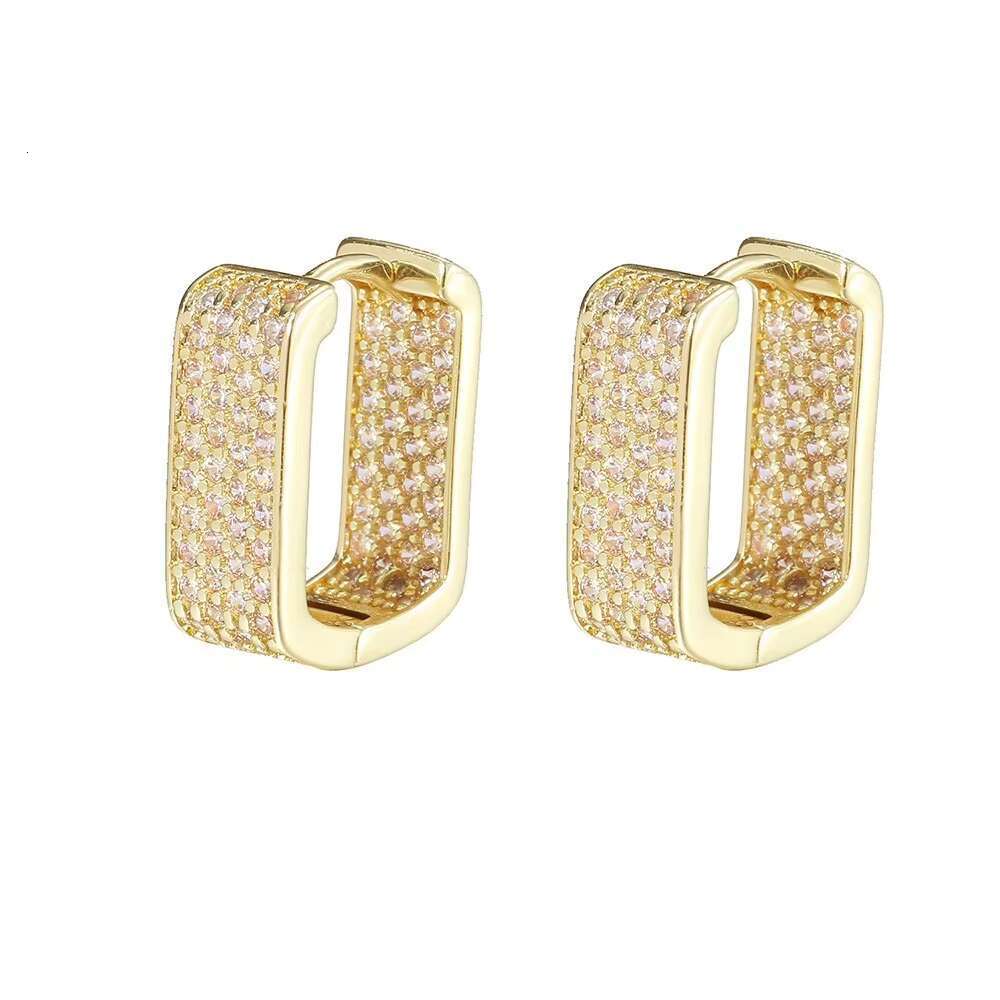 Wholesale Fashion Hip Hop Fashion Gold Plated U Shape Micro Moissanite Hoop Earrings Jewelry