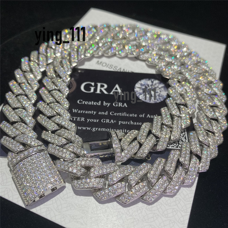 Custom Stock Iced Out Vvs Moissanite Cuban Bracelet 925 Silver Bling Cz Diamond Link Chain Hip Hop Men Jewelry Necklace