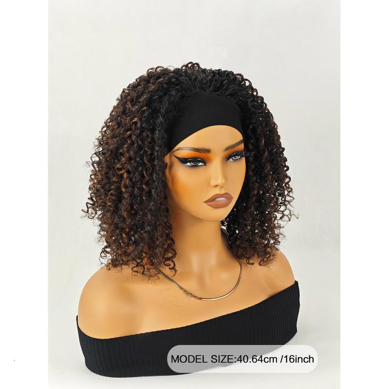 Especially Yours Wig Shoulder-Length Layers Natural Spiral Curls with Full, Bouncy Volume, Comfy Stretch Band/Runway Shades of Black Headband Kinky Cu