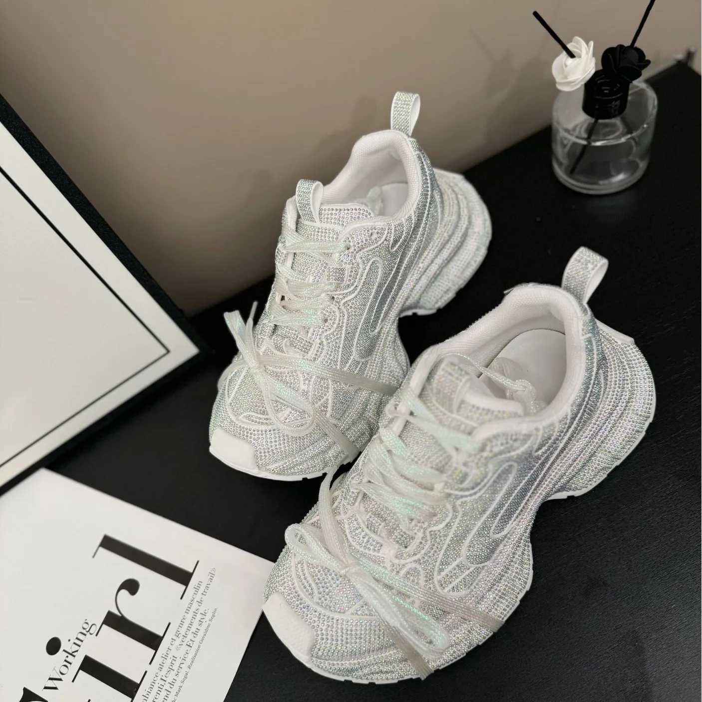 2025 Gypsy Rhinestone Thick-soled Fried Street Wens Spring New Straps Ins Trendy Casual Platform Sneakers Dad Shoes Z250411
