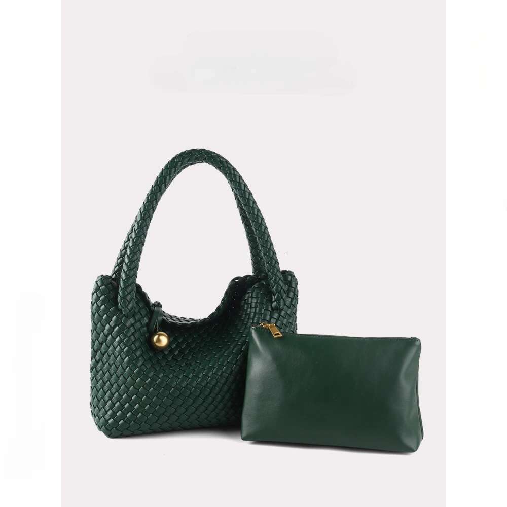 Fashion Woven Women PU Leather Single Shoulder Retro Golden Bead Decor Hand Carry Women's Bag Bz2469