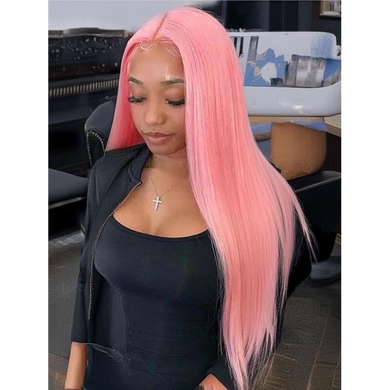 36 inch Long Pink Wigs for Black Women Glueless Synthetic Lace Front Pre Plucked Heat Resistant Wig with Natural Haire