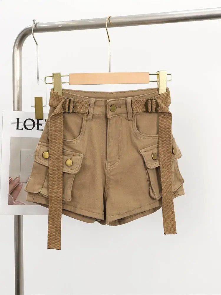 Spring/Summer Solid High Waist Versatile Denim Shorts Womens Simple Work Clothes Wide Leg Shorts Casual Street Clothing Trend 250411