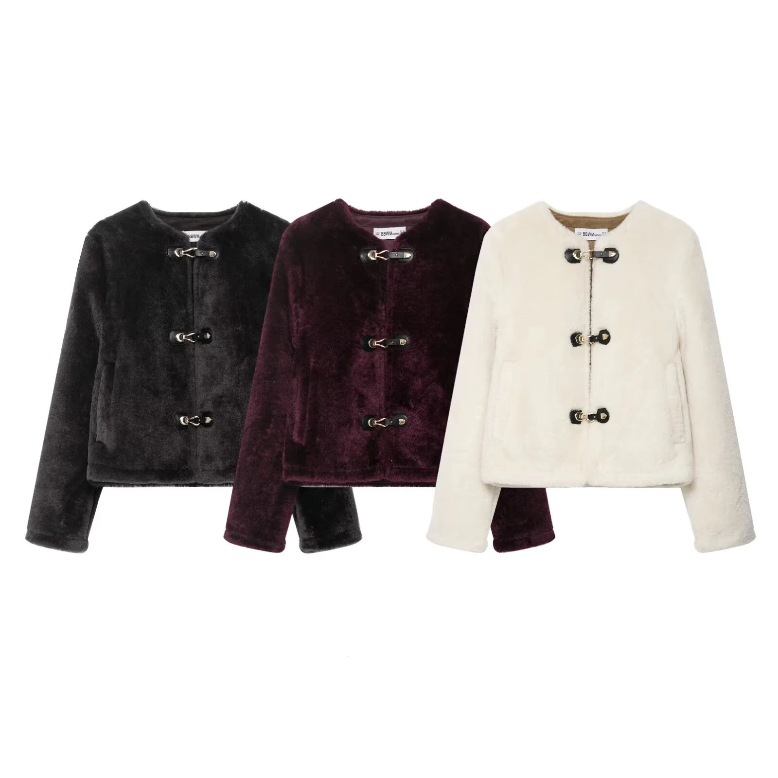 2025 AutumnWinter Product Womens Commuting Warm Lamb Wool Rope Knot Round Neck Double sided Jacket Coat 251107